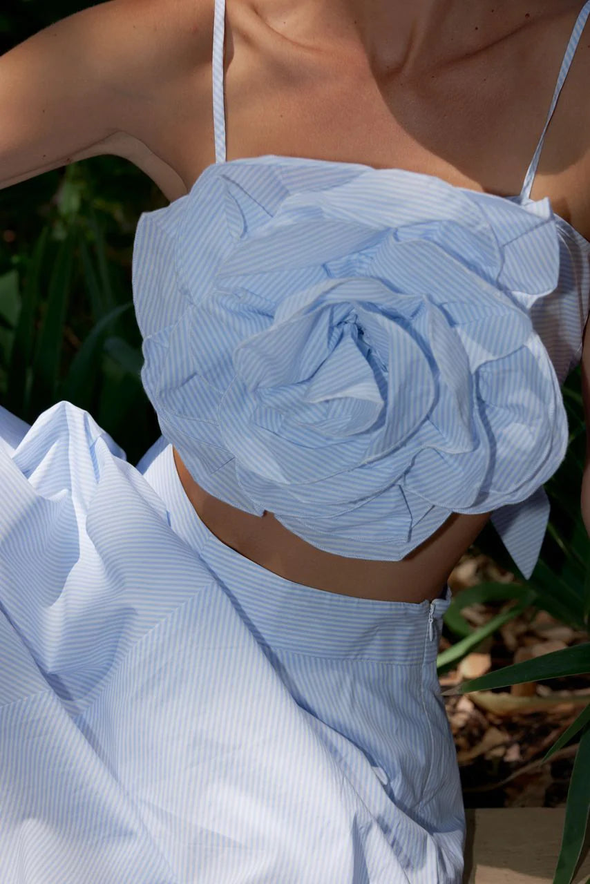 The Eliza Flower Top Ice Blue Stripe