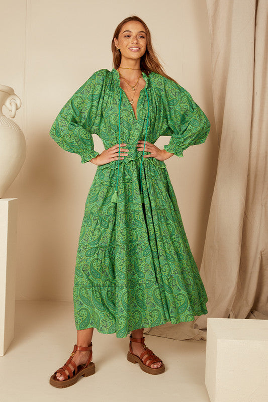 Pippa Ruffle Maxi Dress | Dusty Green