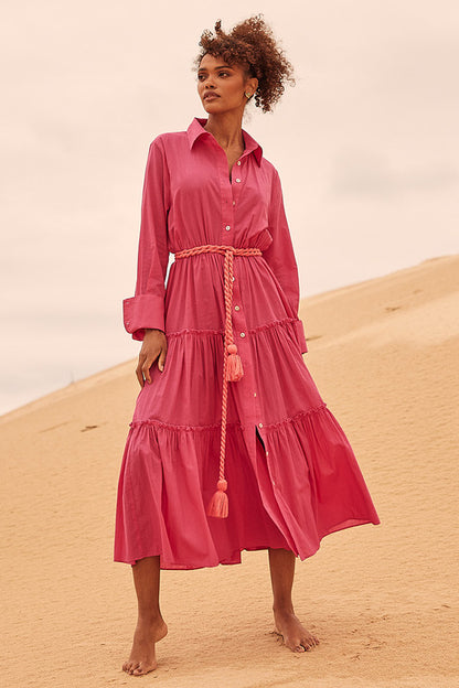 Slim Fit Shirt Dress Fuschia