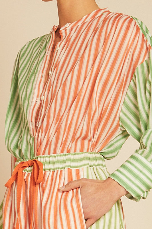 Pool Shirt in Mint/ Coral Stripe