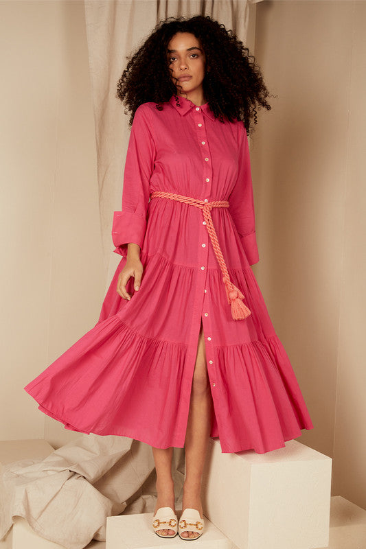 Slim Fit Shirt Dress Fuschia