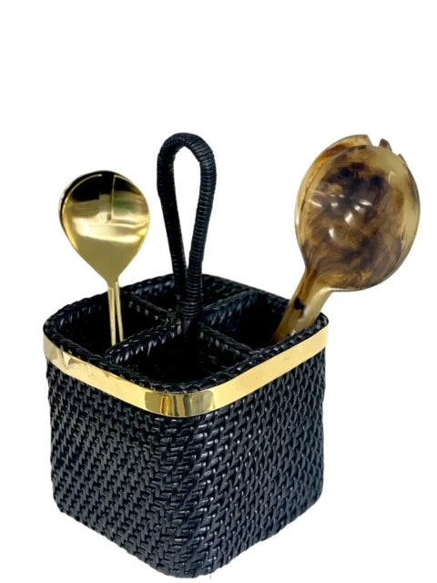 St Barts Cutlery Caddy Black and Gold