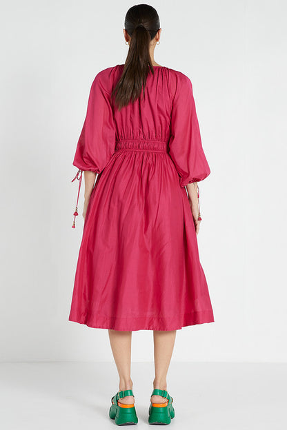 Deep V Midi Dress Magenta