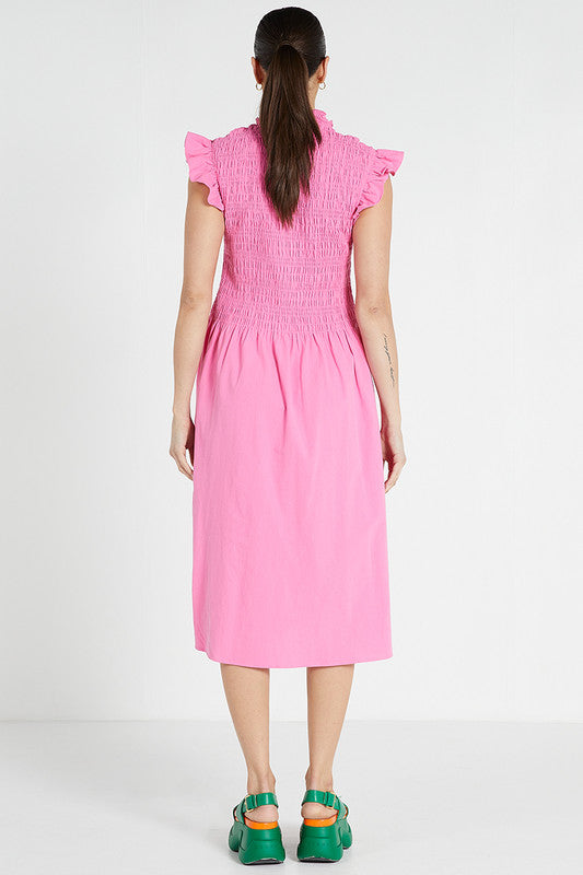 Shirred Midi Dress Pink