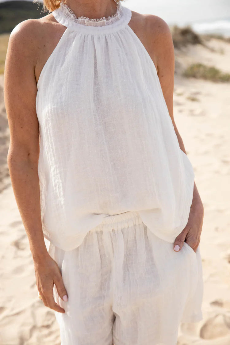 Ava Linen Top Off White